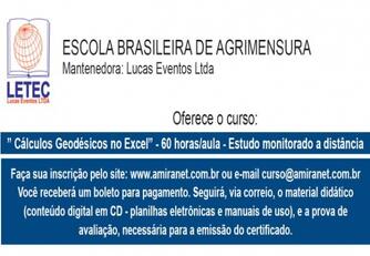 Curso: ”Cálculos Geodésicos no Excel” - 60 horas/aula - Estudo monitorado a distância